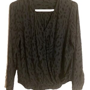 Rails Hillary Crossover Wrap Style Blouse in Ash Cheetah Gray Black